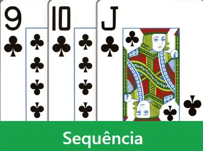 Sequência 5-6-7 de espadas: três cartas seguidas do mesmo naipe, válida na cacheta e no pife